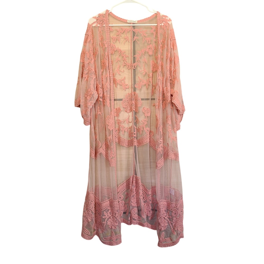 Anna-Kaci Kimono Duster Women One Size Floral Butterfly Pink Floral Sheer Boho